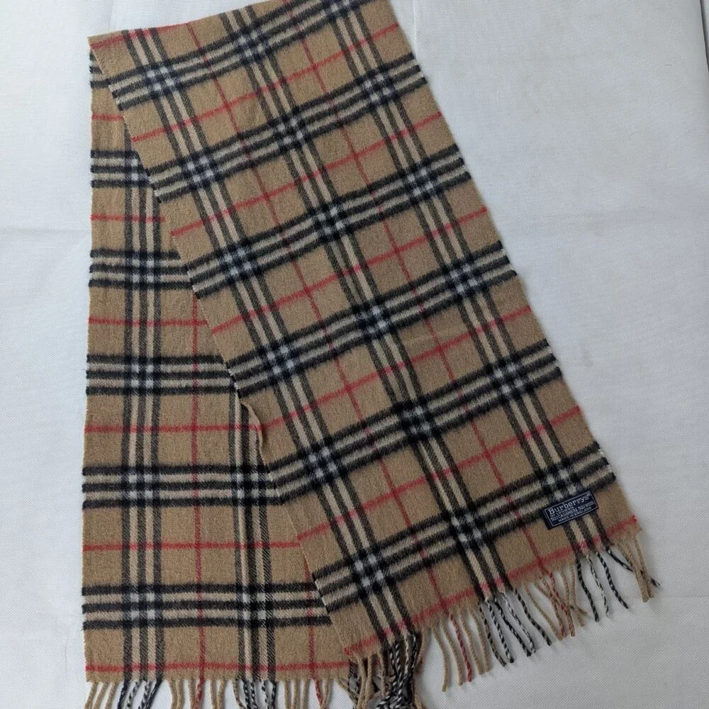 Burberry Check Beige Scarf Unisex | Cashmere Wool Blend | Authentic | Used - Picture 3 of 7